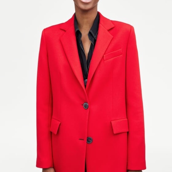 NWT Zara Red Tailored Masculine Coat - Picture 5 of 8